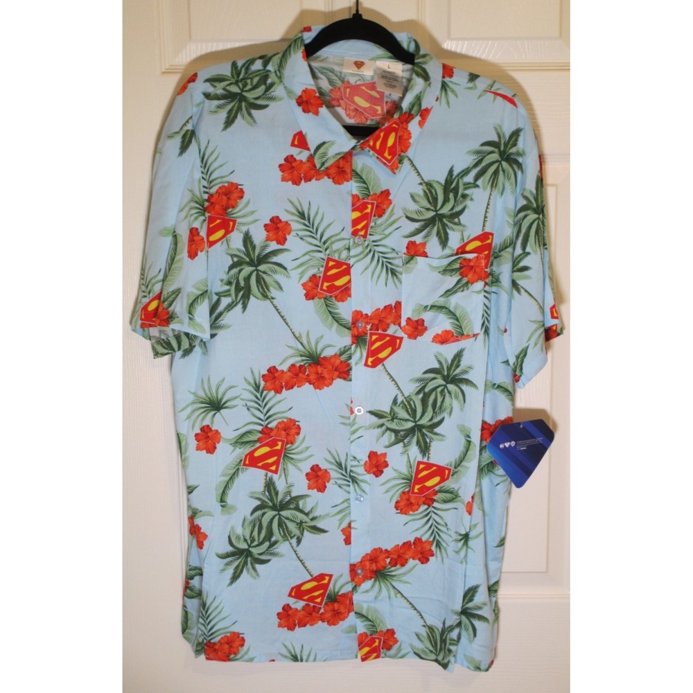 NWT DC Comics Superman AOP Hawaiian Shirt Men's L